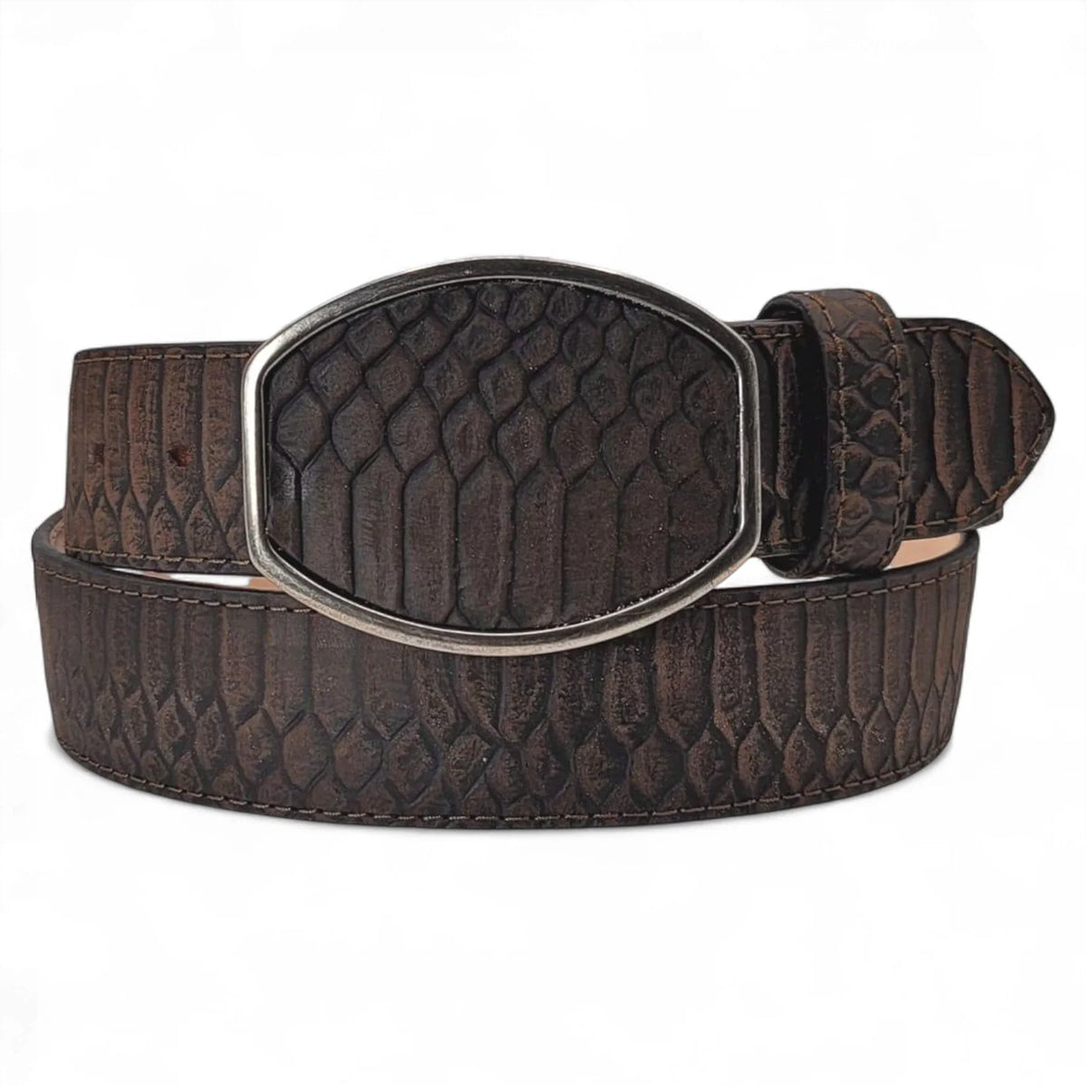 Hooch brown python snakeskin print western belt.