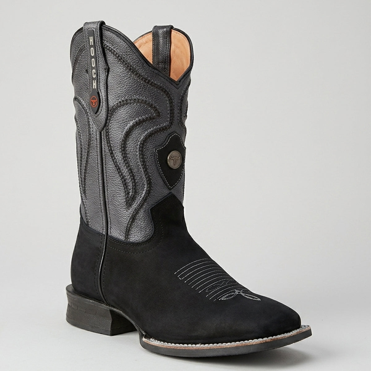 Botas Vaqueras de Punta Cuadrada de Nubuck Negro