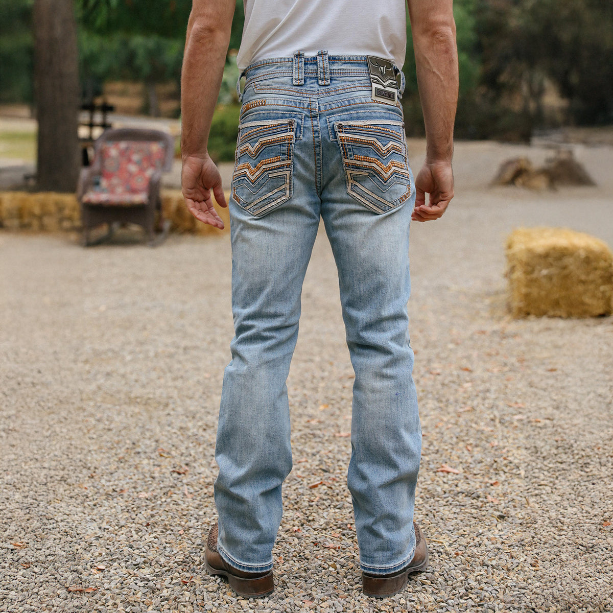 Back view of Men's Slim Boot Cut Jeans Light Blue