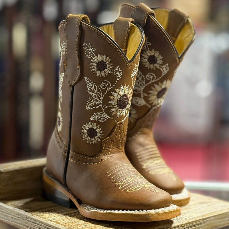 Kids Sunflower Square Toe Cowgirl Boots