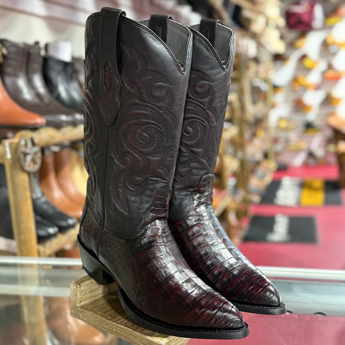 Los Altos Men's Black Cherry Caiman Belly Cowboy Boots J-Toe.