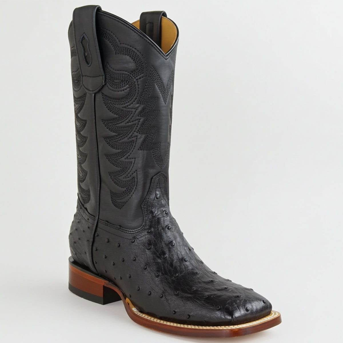Los Altos Black Ostrich Extra Wide Square Toe Western Boot