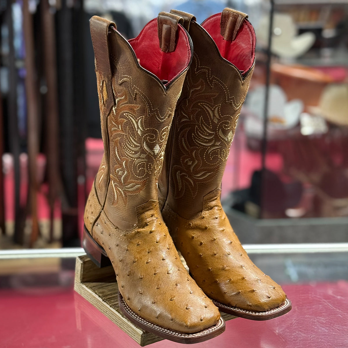 Los Altos Amber Ostrich Square Toe Cowgirl Boots