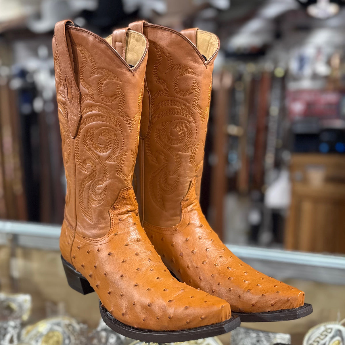 Los Altos Honey Brown Ostrich Cowboy Boots Snip Toe