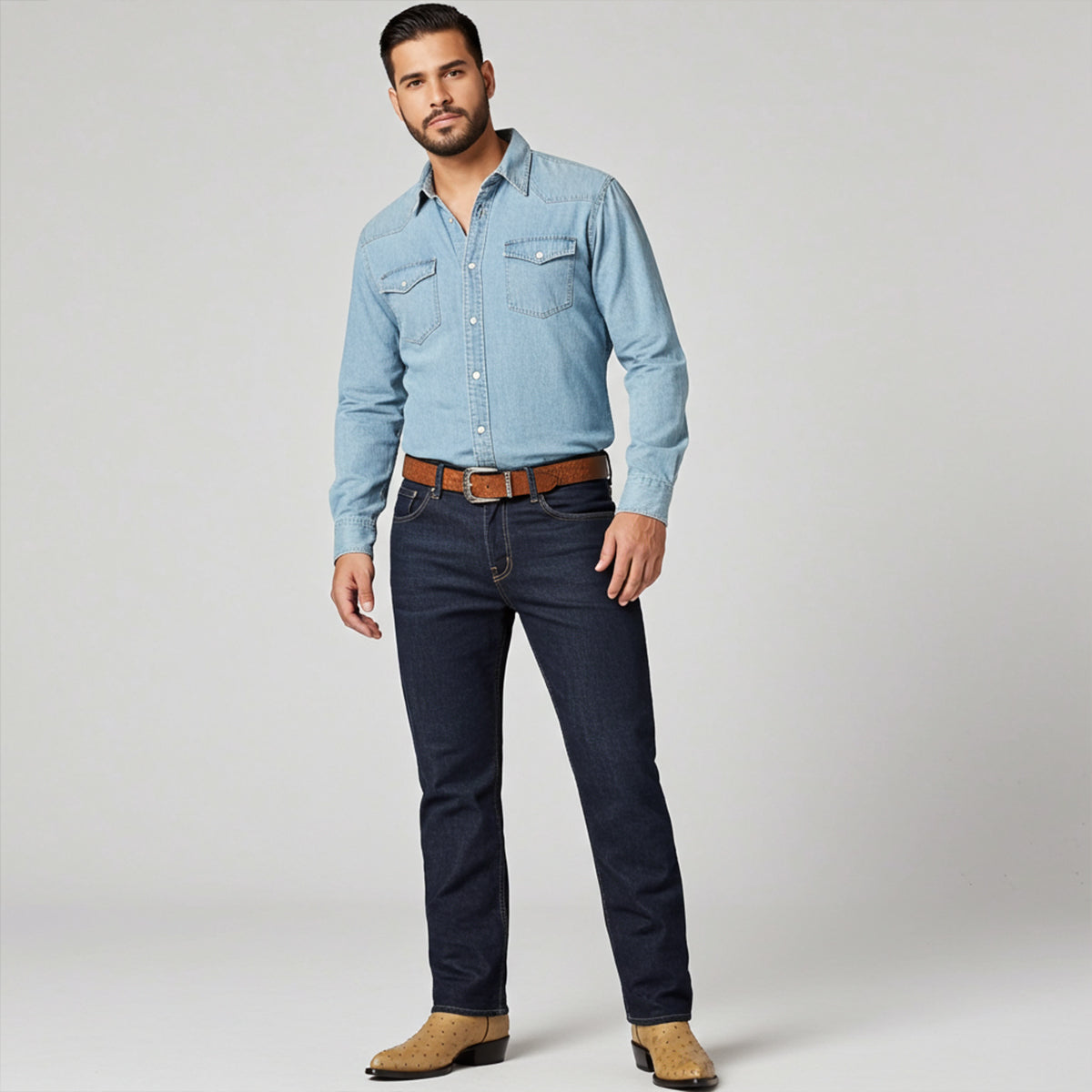 Man wearing brown ostrich cowboy boots