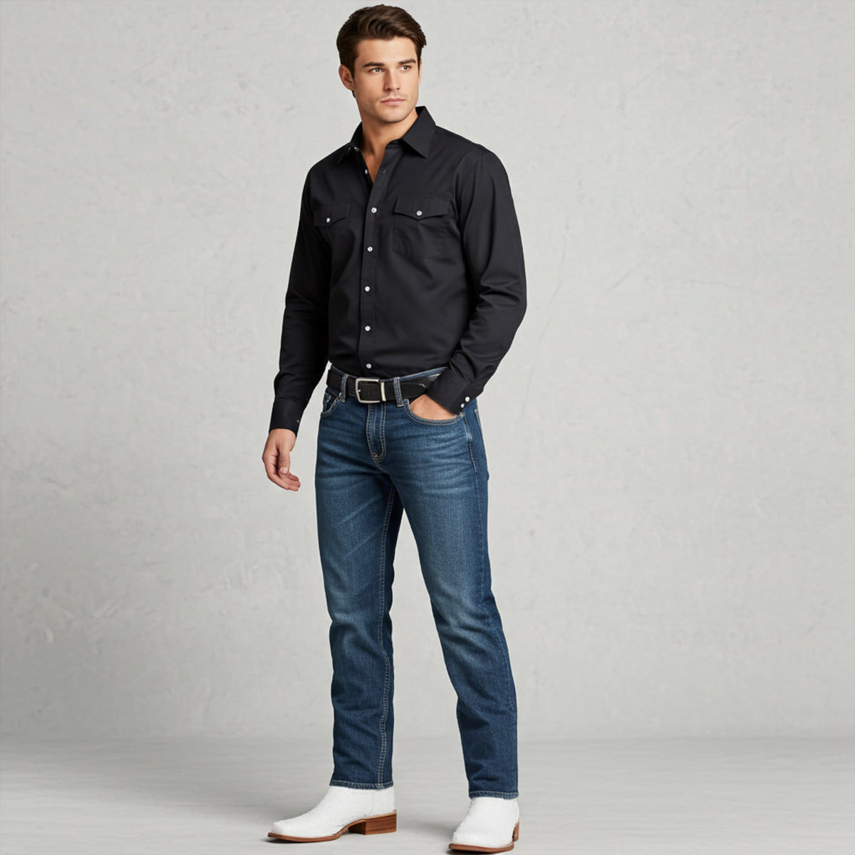 Man wearing white cowboy boots