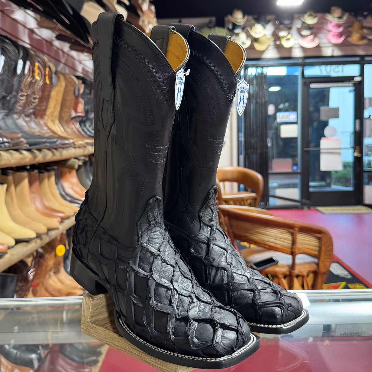 Wild West Black Pirarucu Square Toe Boots