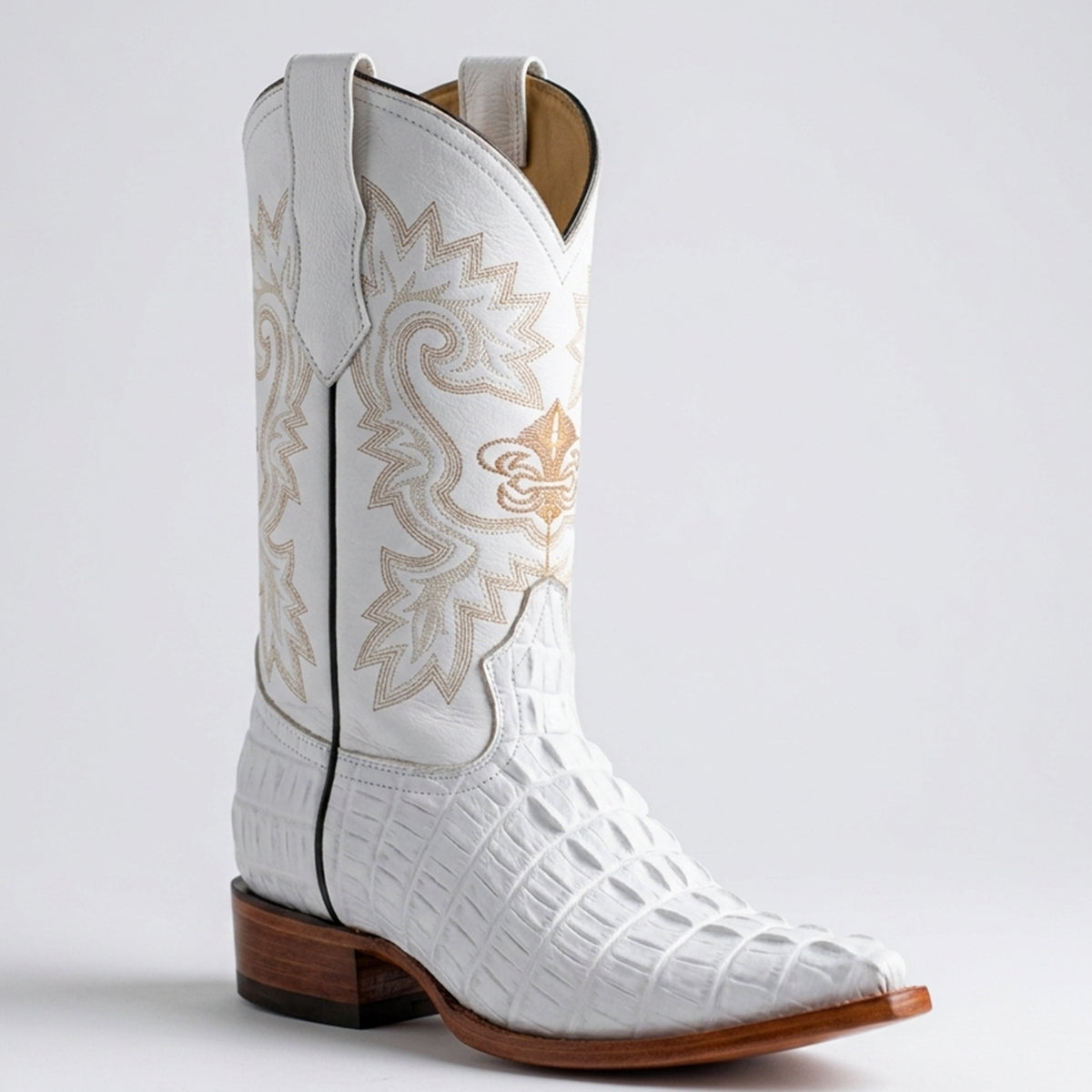 La Sierra men's white crocodile print pointed toe cowboy boot.