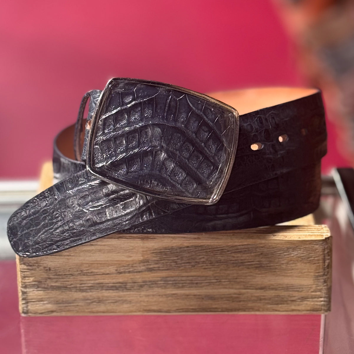 Navy Blue Caiman Belly Cowboy Belt