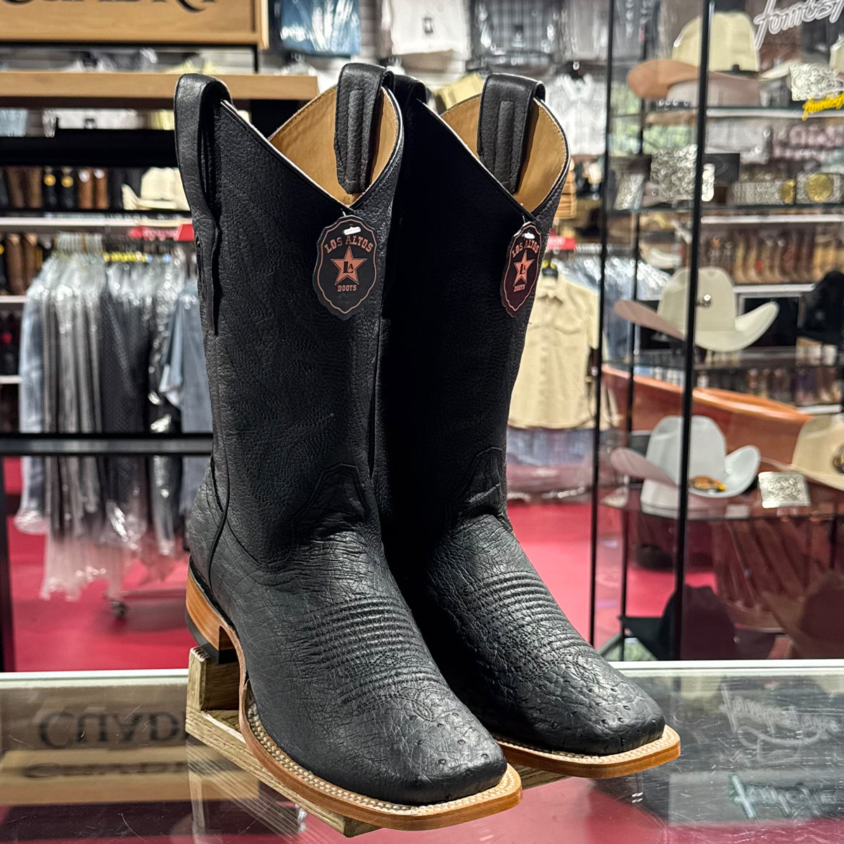 Los Altos Black Ostrich Cowboy Boots