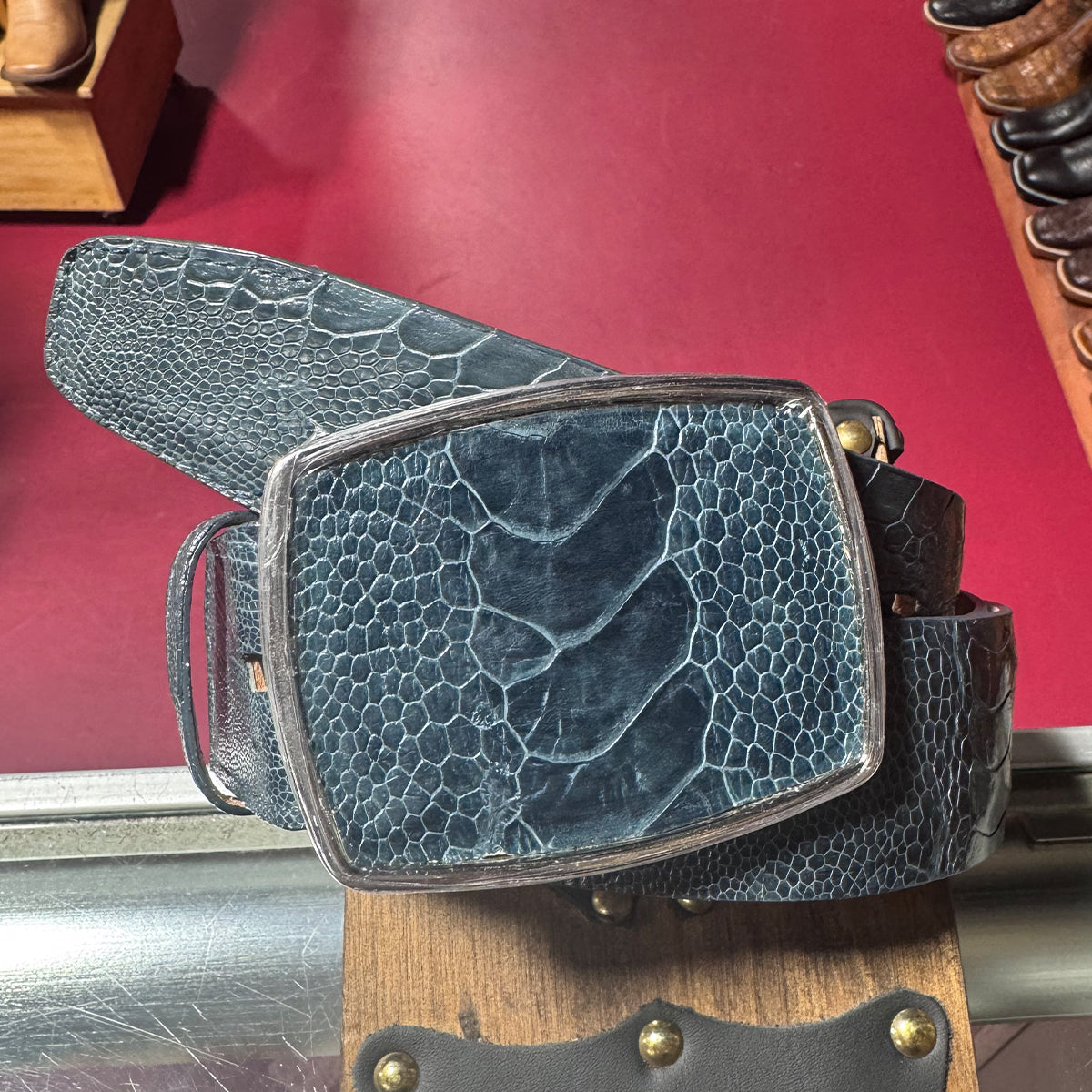Blue Ostrich Leg Belt