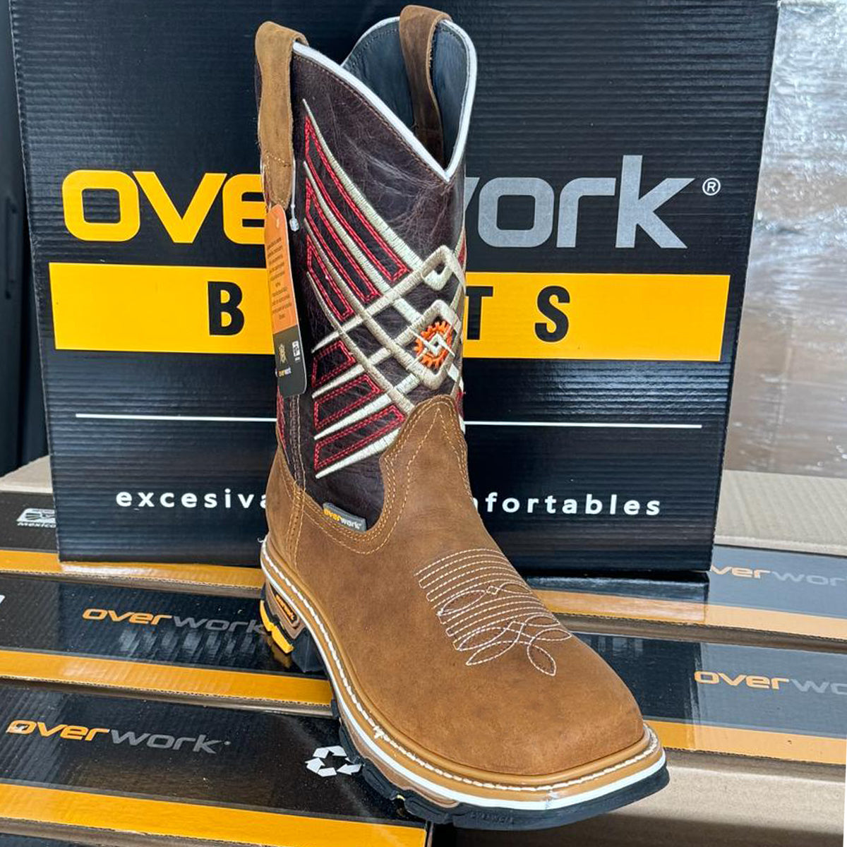 Honey brown square toe work boots from Overwork