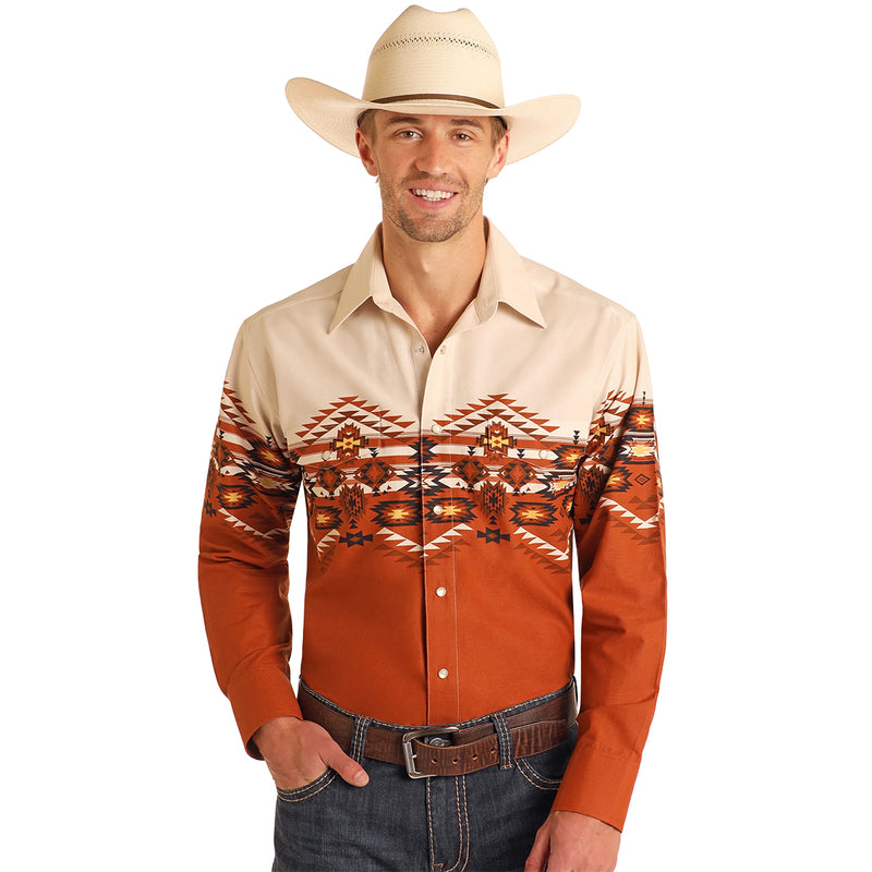 Panhandle Slim Aztec Print Border Western Shirt