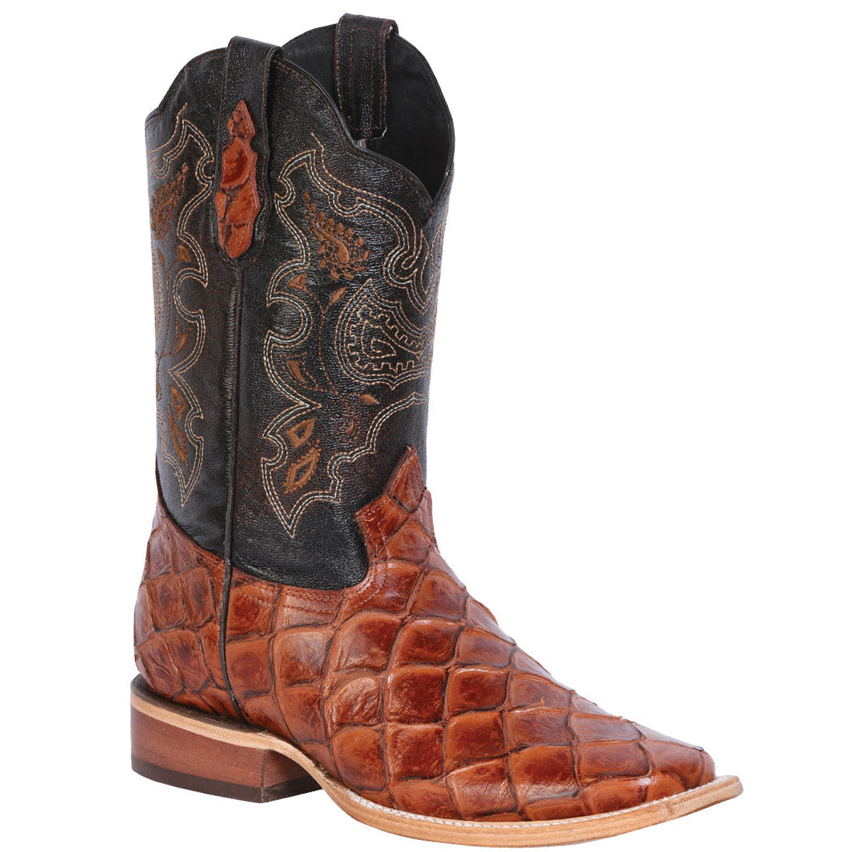Pirarucu Print Almond Square Toe Western Boot