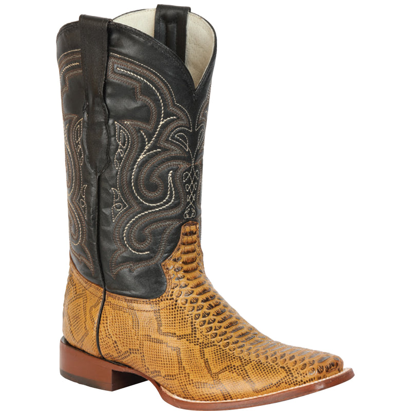 Honey Brown Snakeskin Print Square Toe Cowboy Boot