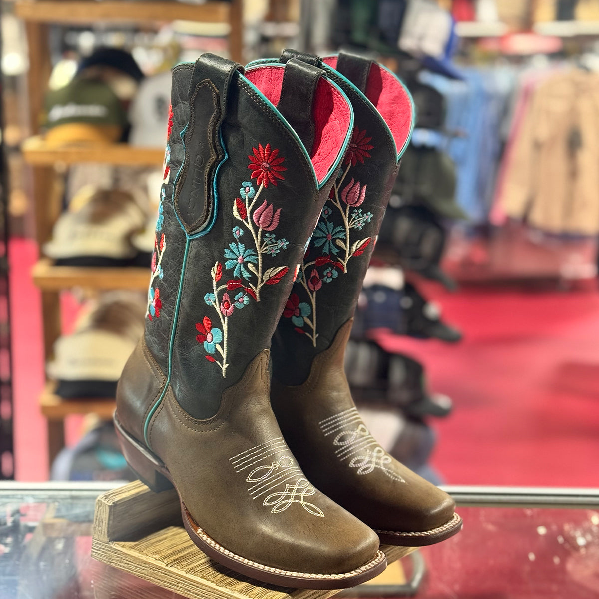Quincy Square Toe Cowgirl Boots With Flowers