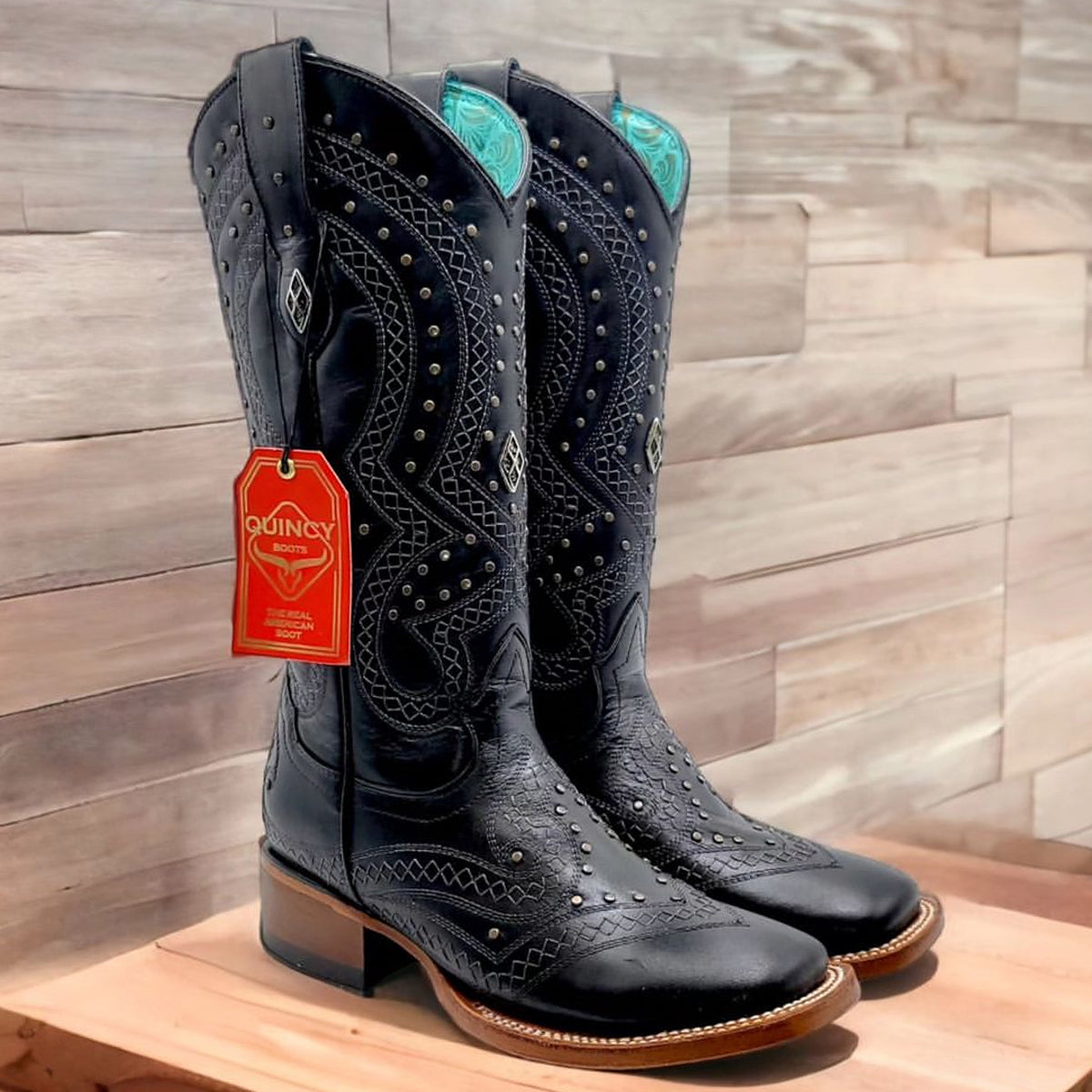 Ranchera Black Cowgirl Boots Square Toe Quincy Boots