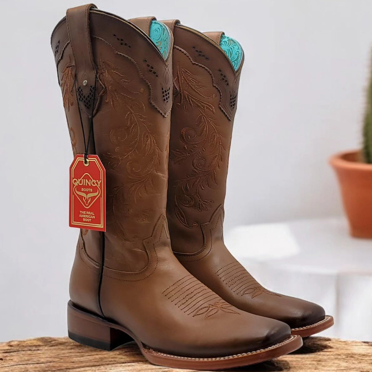 Honey brown square toe cowgirl boots