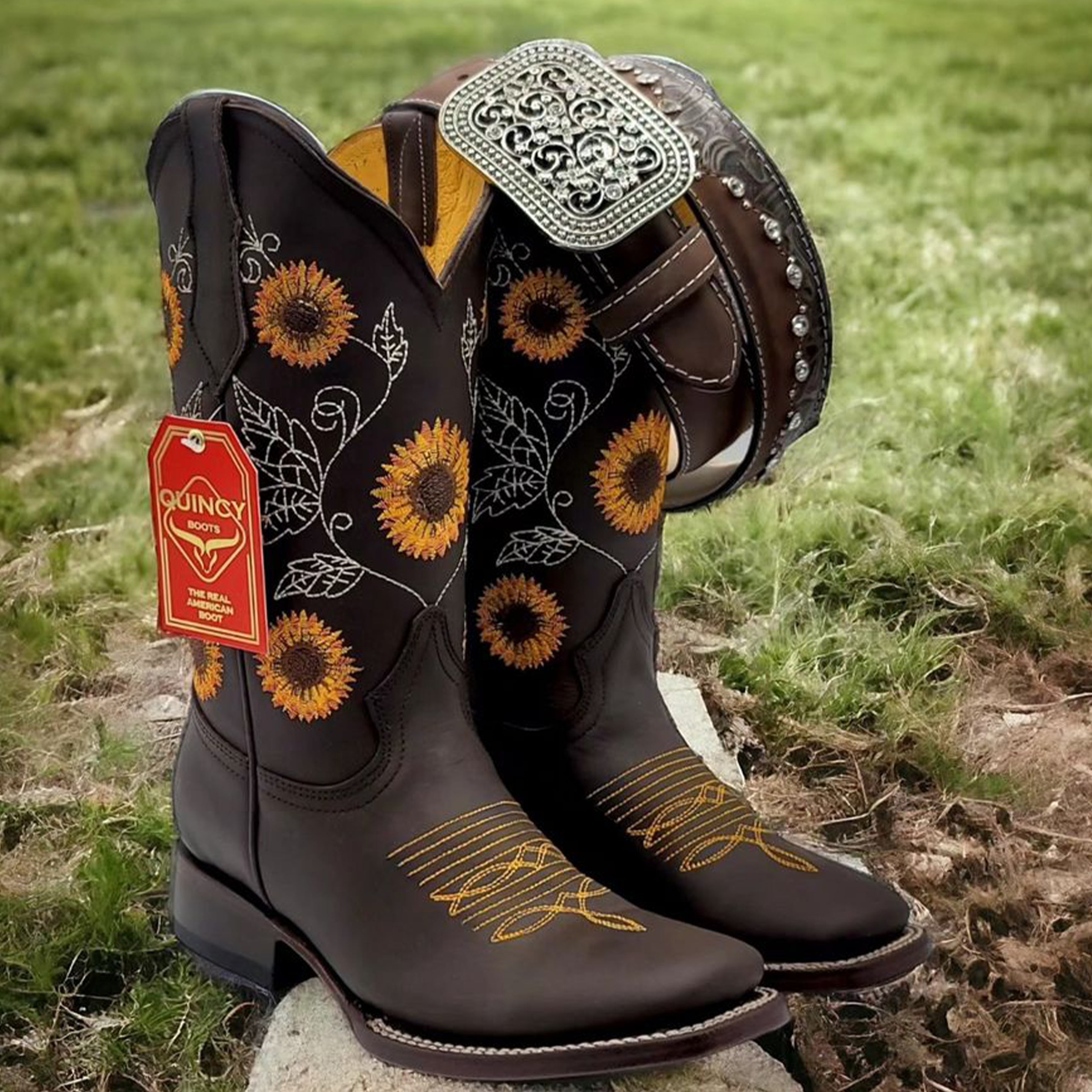 cowgirl boots with sunflowers brown color