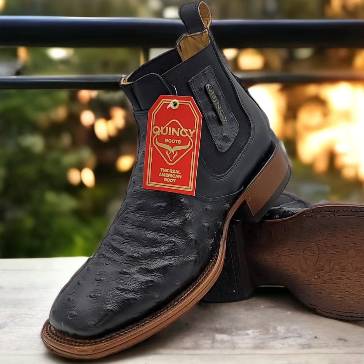 Black Ostrich Print Boots - Quincy Boots