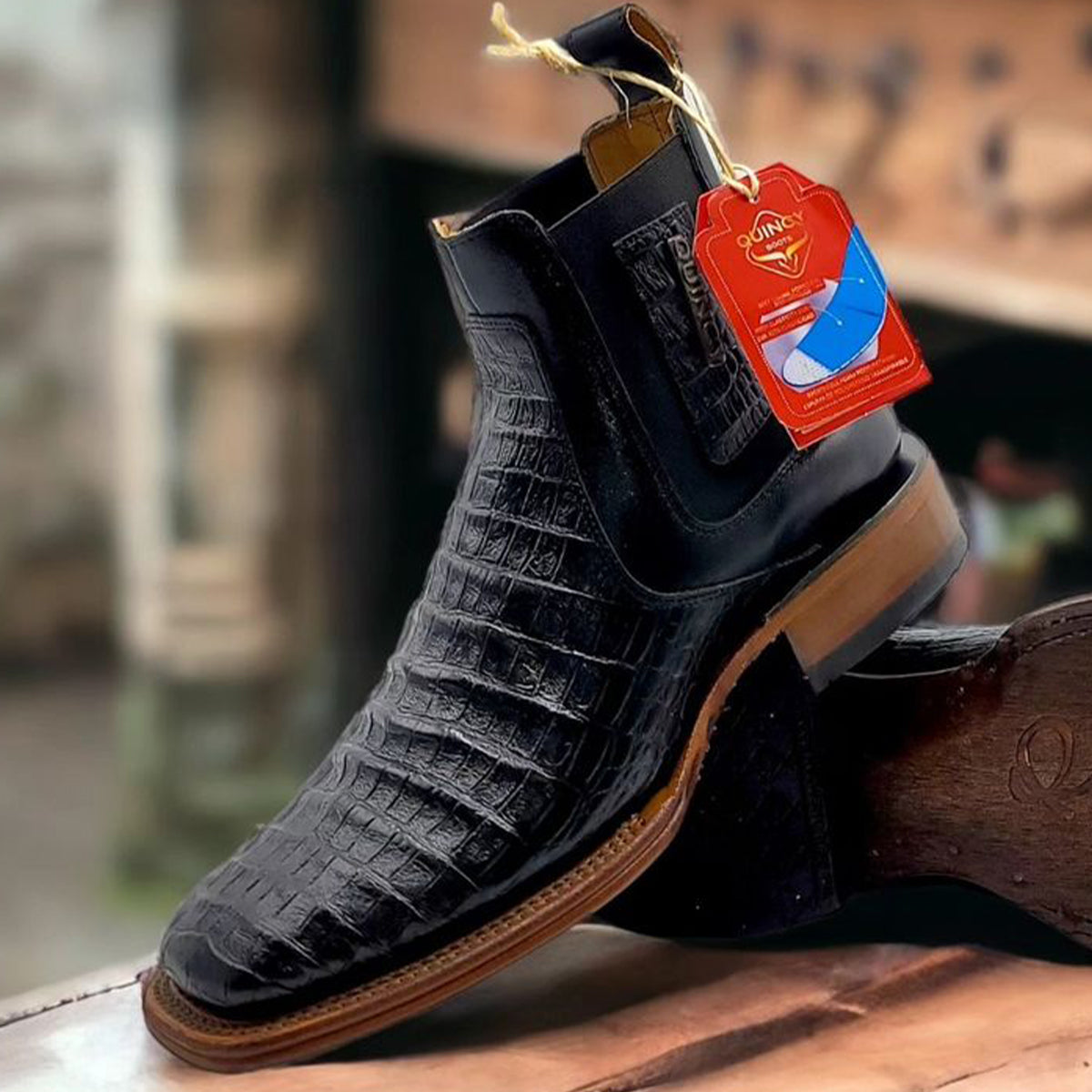 Mens Short Caiman Print Boots