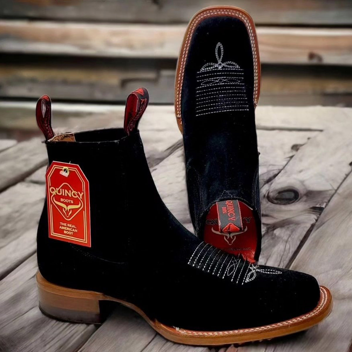 Mens black short western boots square toe