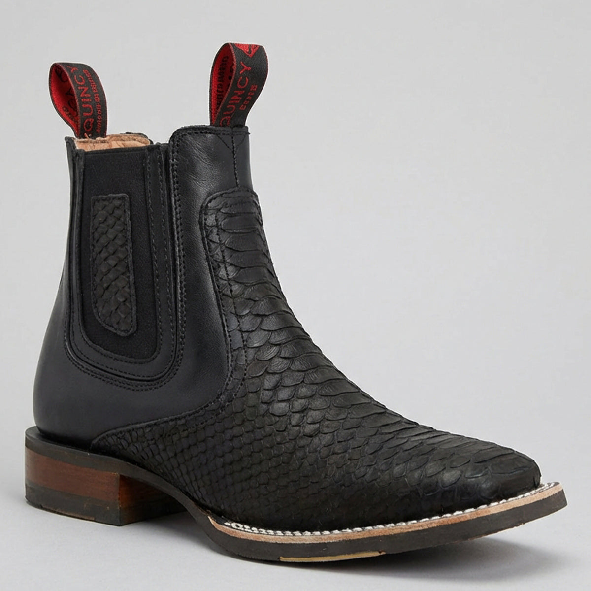 Quincy Men's Black Python Print Chelsea Square Toe Western Boot