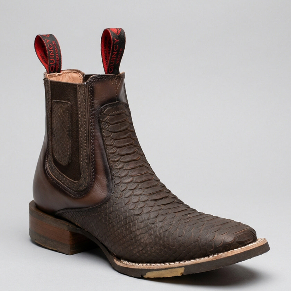 Quincy Men's Brown Python Print Chelsea Square Toe Western Boot
