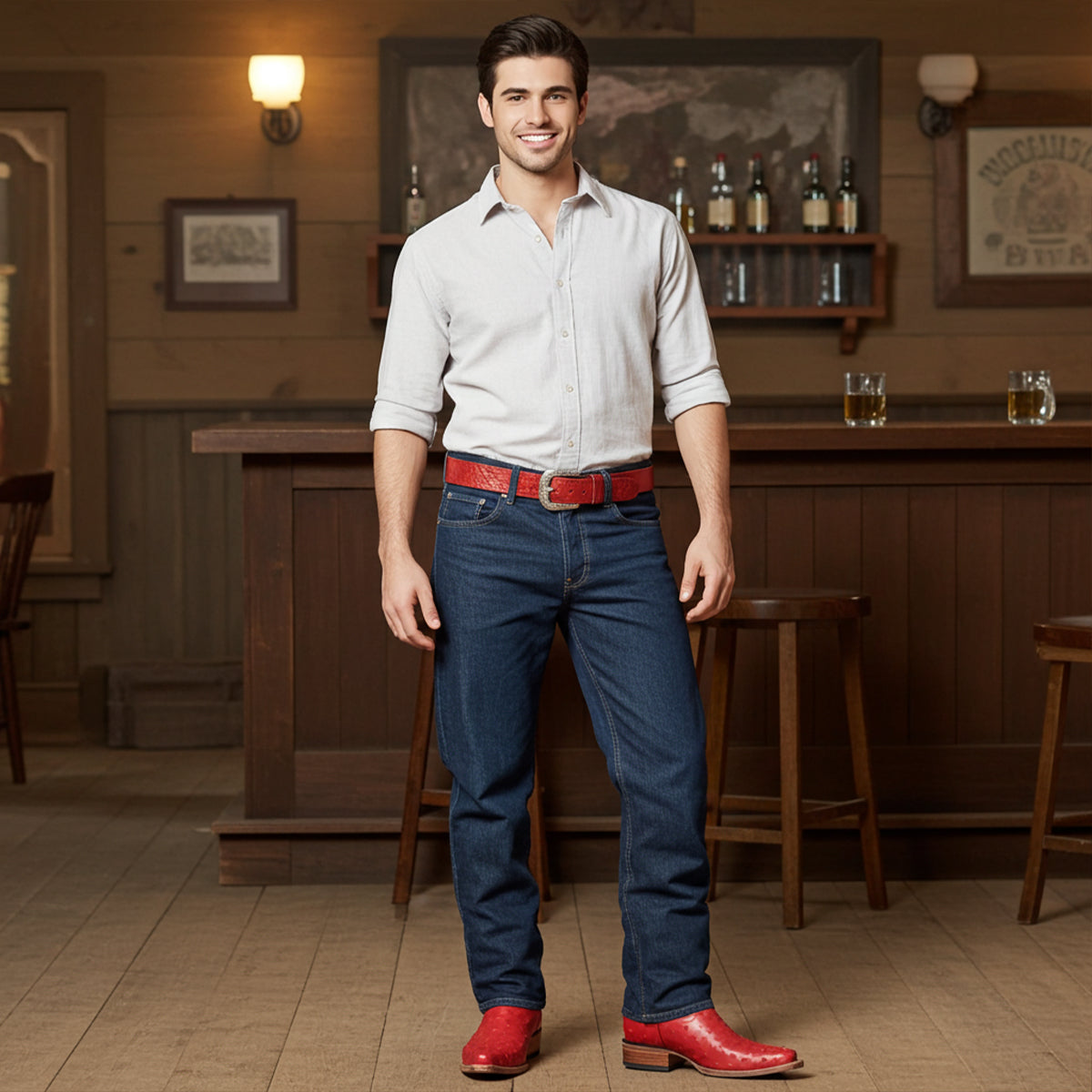 Man wearing red western boots