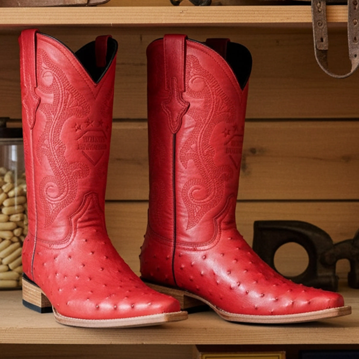 Ostrich print red cowboy boots