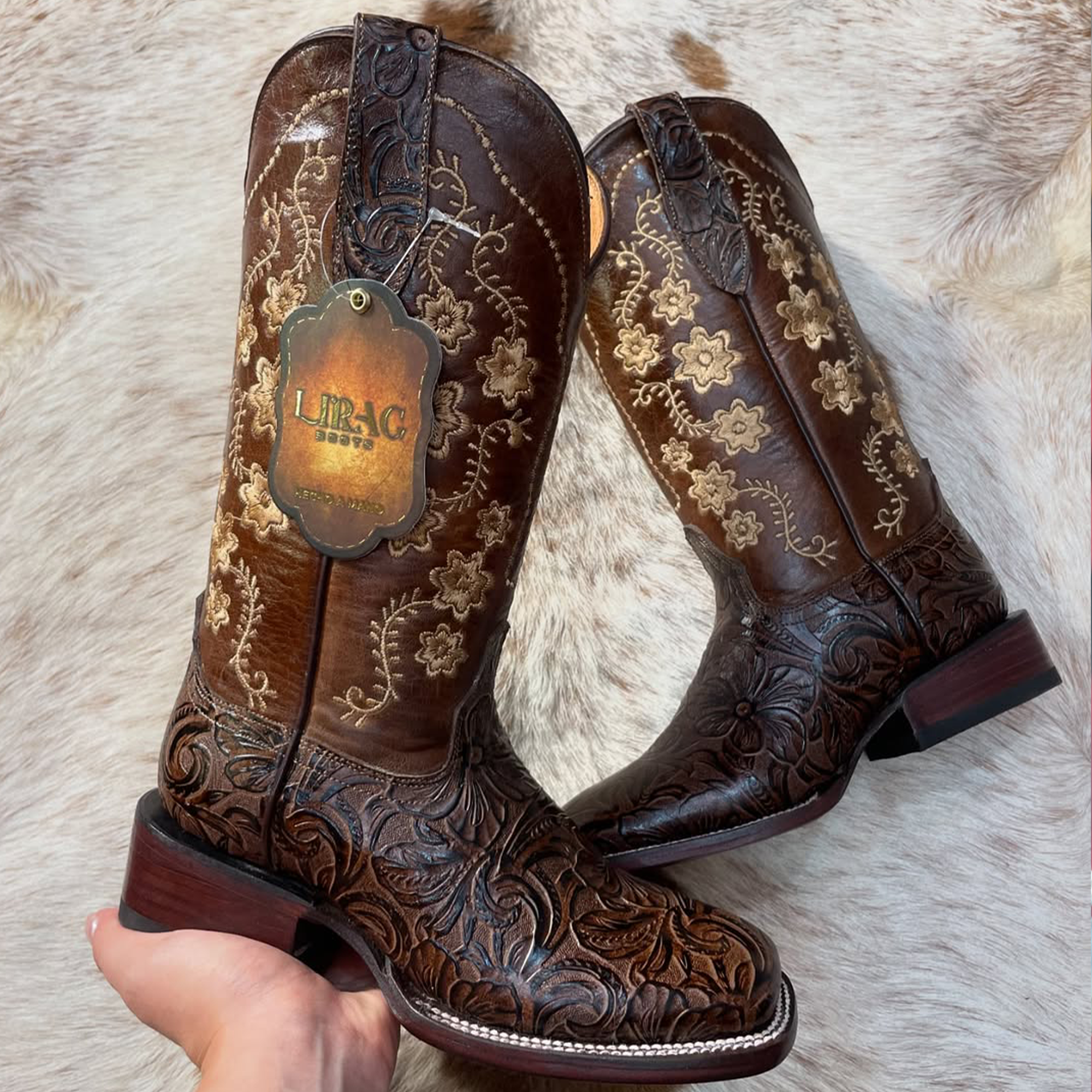 Rosario Brown Tooled Cowgirl Boot