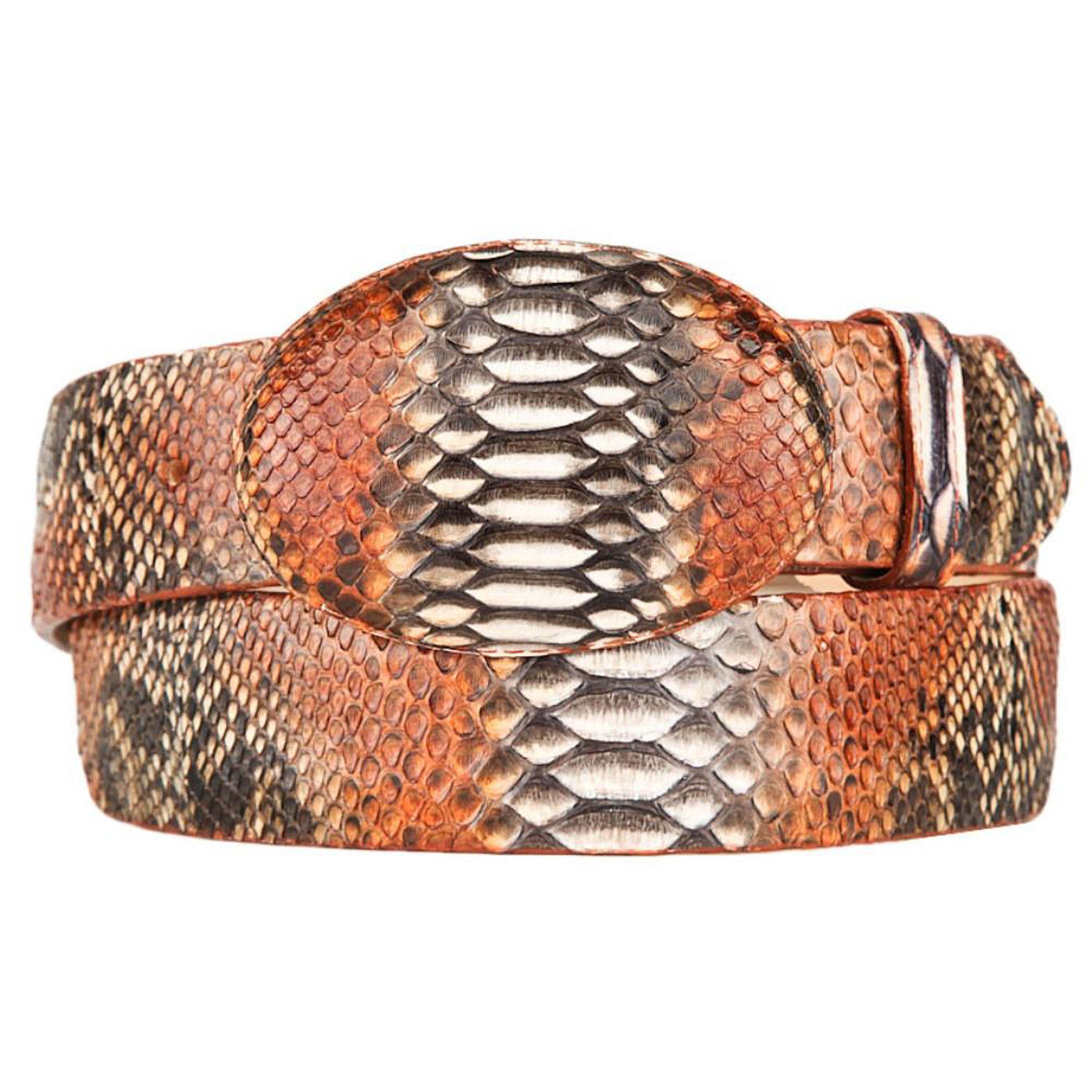 Python Skin Belt Rustic Cognac
