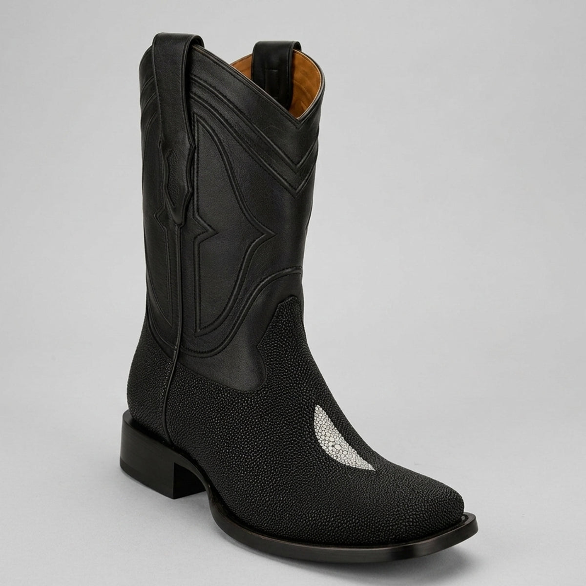 King Exotic men's black stingray leather square toe cowboy boot.
