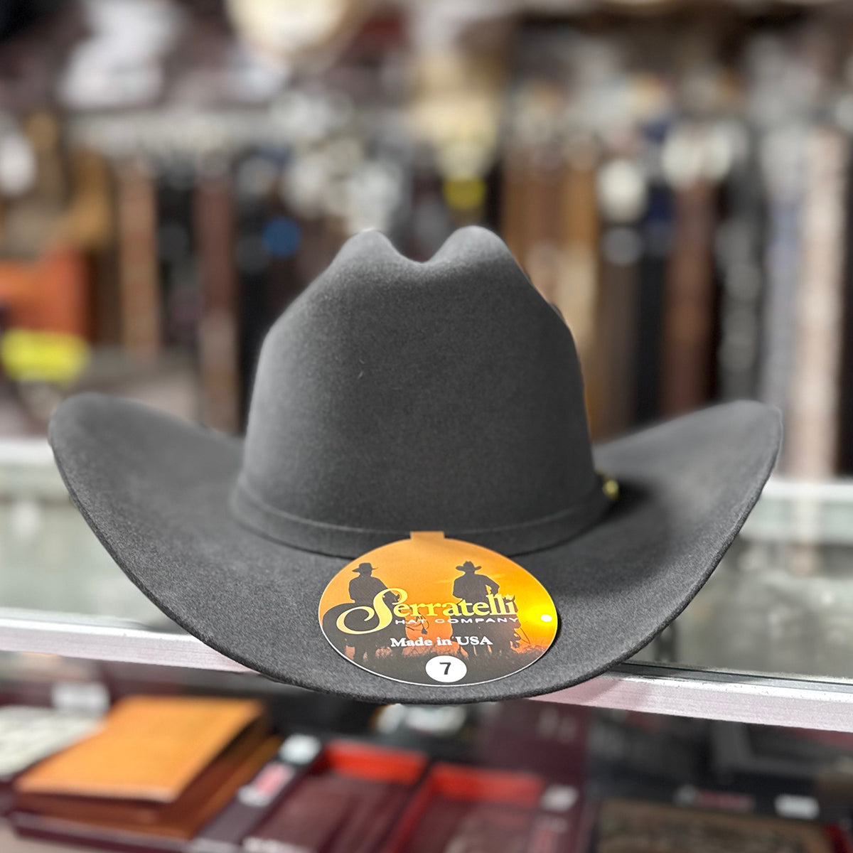 Front view Serratelli Charcoal Grey 6x Beaver Cowboy Felt Hat