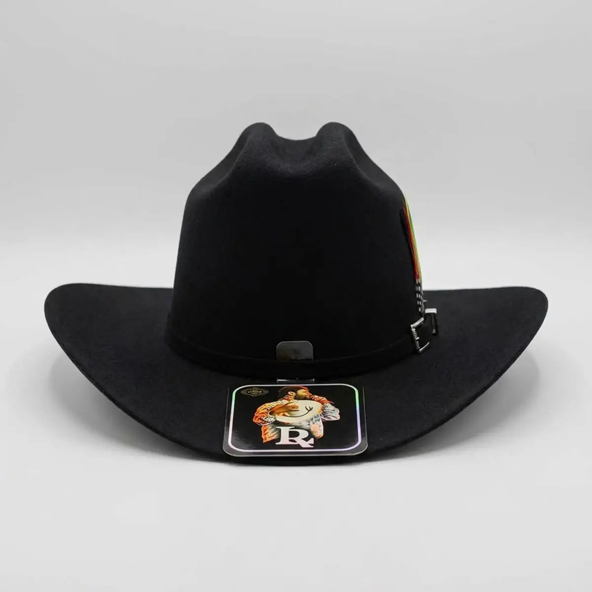 Straight-on front view of the black wool blend Luis R. Conriquez tejana hat showcasing the high cattleman crown crease and curved Sinaloa-style brim.