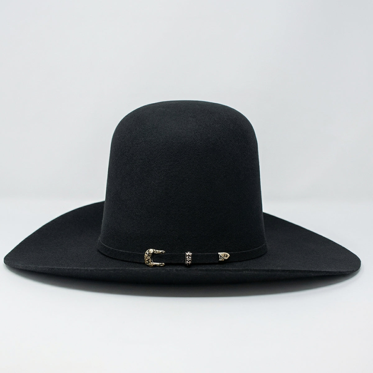 Side view of Tombstone 20X Black Open Crown Felt Cowboy Hat