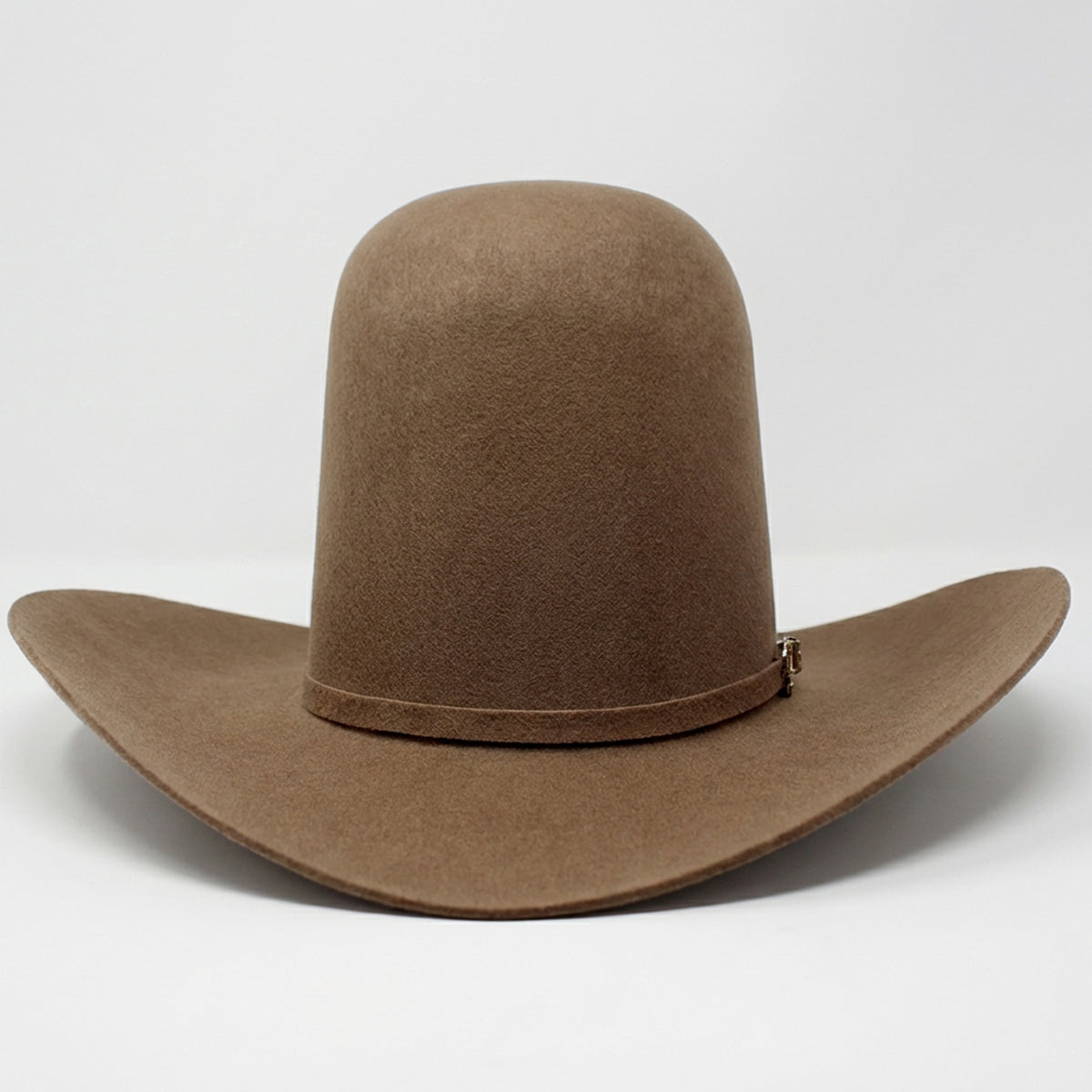Front view of Tombstone 20X Brown Open Crown Felt Cowboy Hat