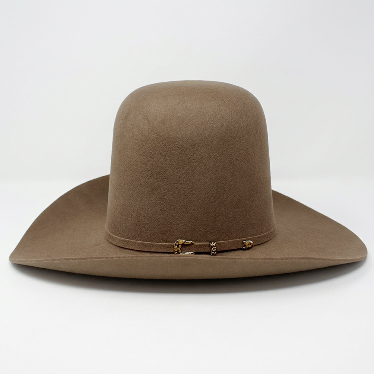 Side view of Tombstone 20X Brown Open Crown Felt Cowboy Hat