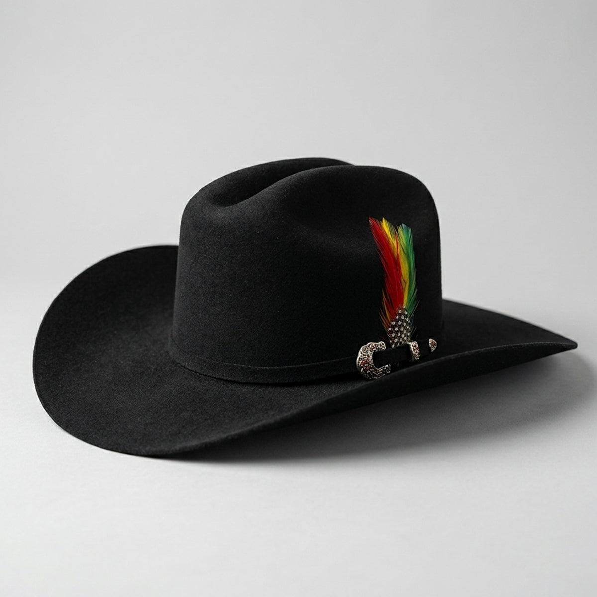 Tombstone 50x black beaver fur felt tejana hat Sinaloa style with feather.
