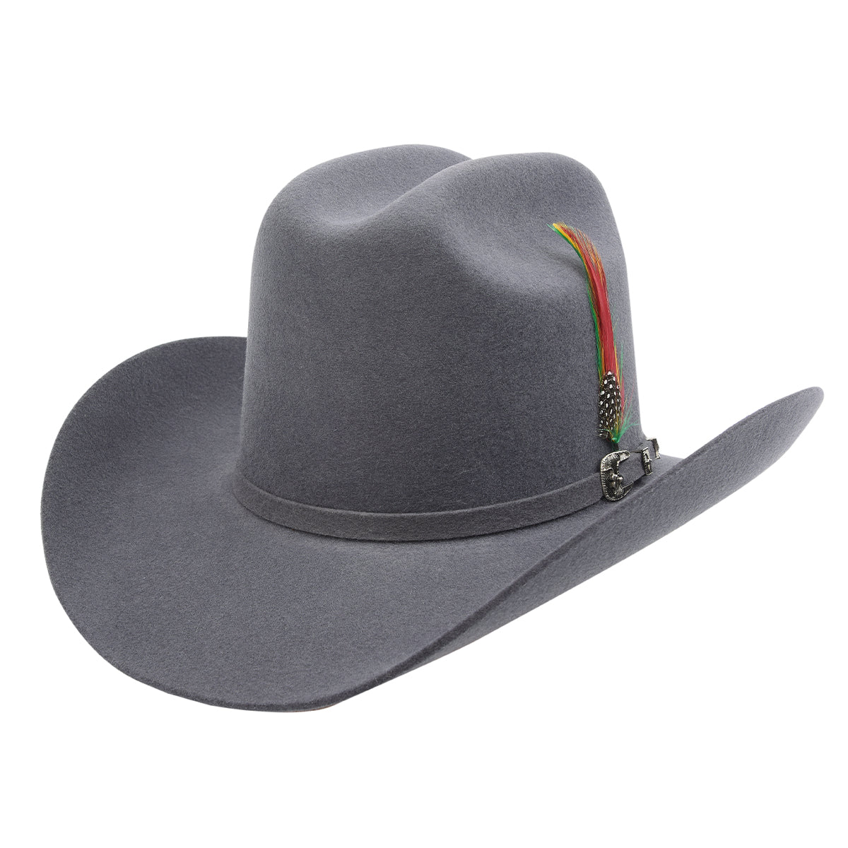 Texana Tombstone El Viejón gris copa alta con pluma.