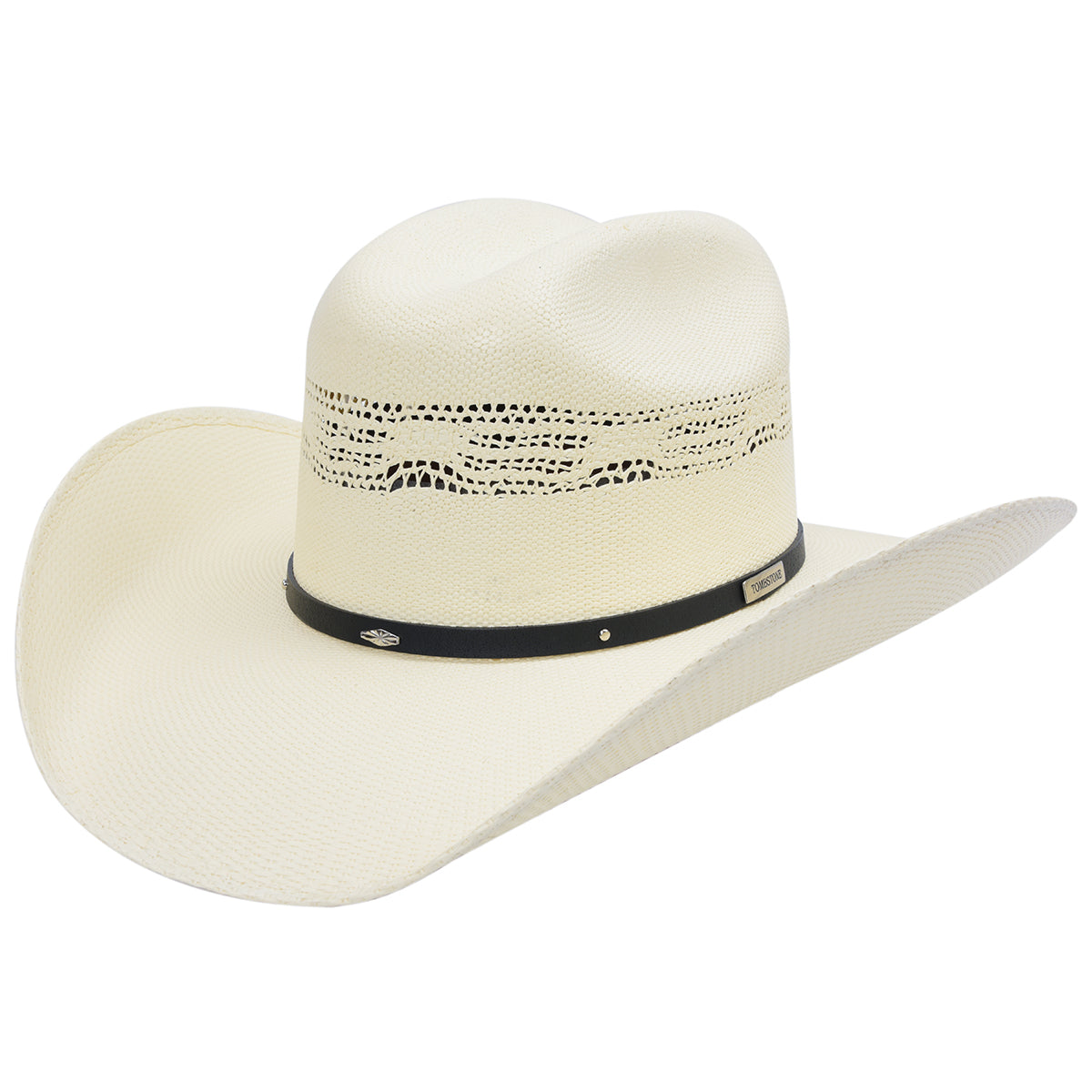 Tomsbtone bangora straw western hat with vented crown.