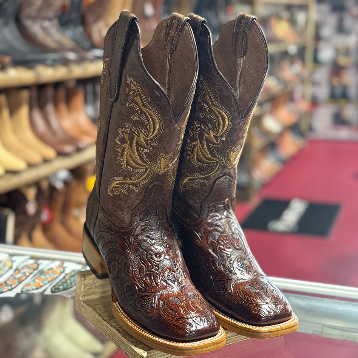 Women's Brown Tooled Leather Boots