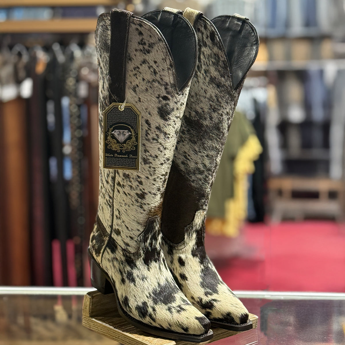 White Diamonds Snip Toe Hair-On Hide Cowgirl Boots