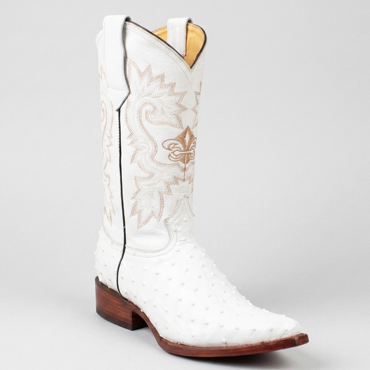 Pointed Toe Ostrich Skin Boots Men's White Ostrich Print Pointed Toe Cowboy Boots White