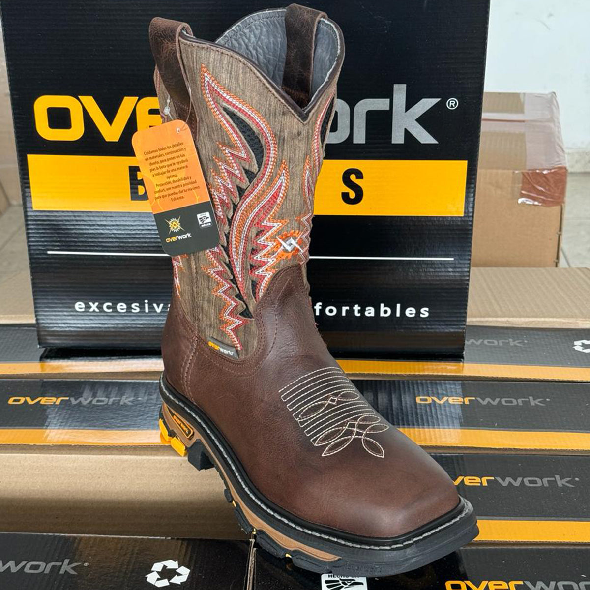 Brown Square Toe Work Boots by Overwork Boots