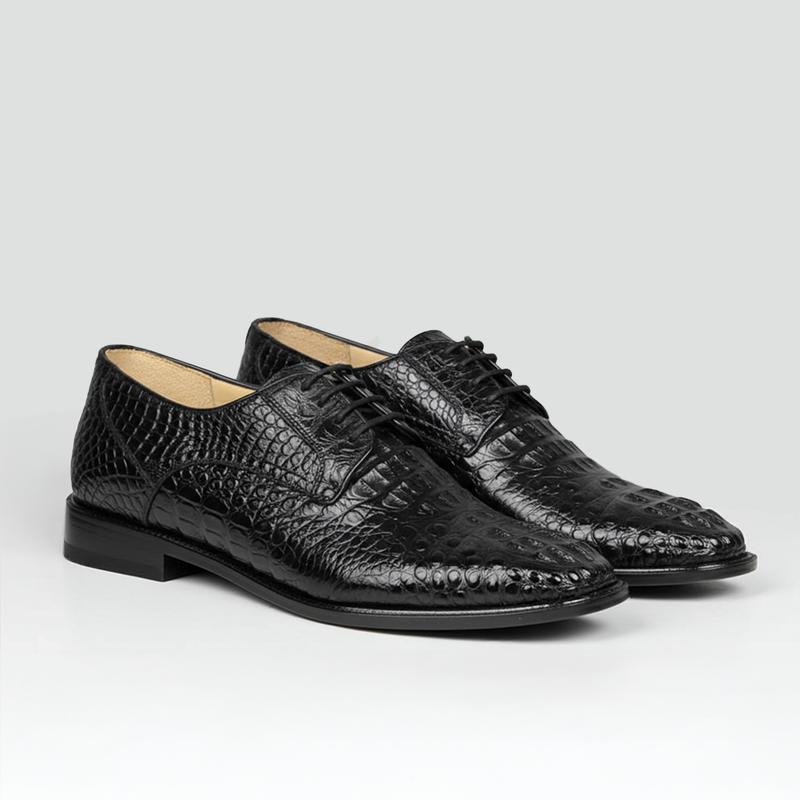 Los Altos Black Crocodile Oxford Dress Shoes