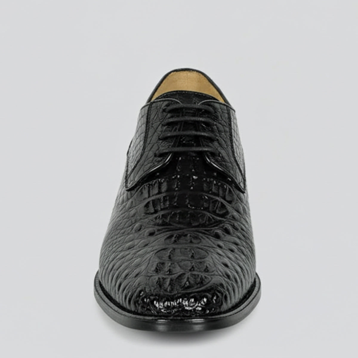 Front View of Black Crocodile Oxford Dress Shoe
