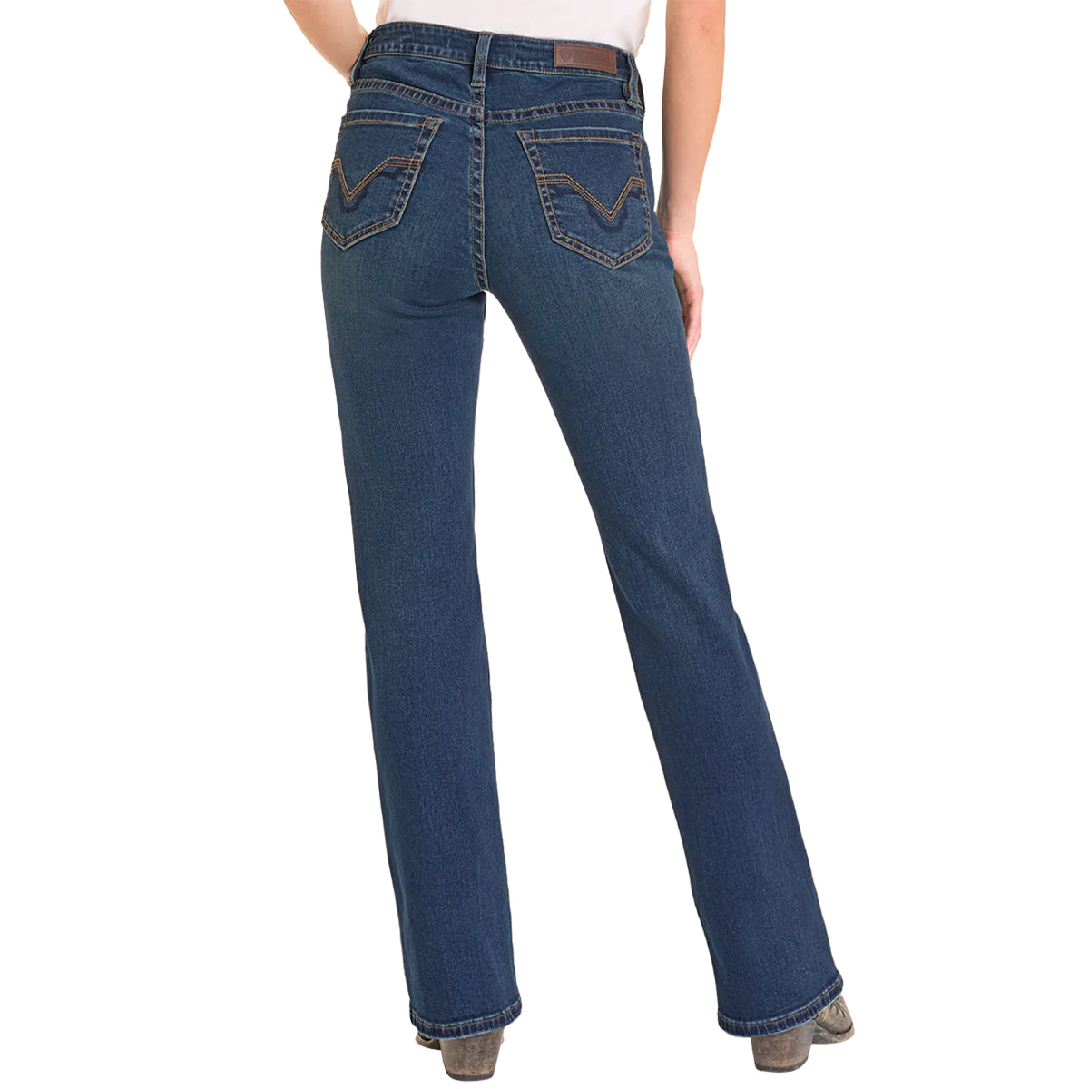Back view of women's high waisted bootcut jeans