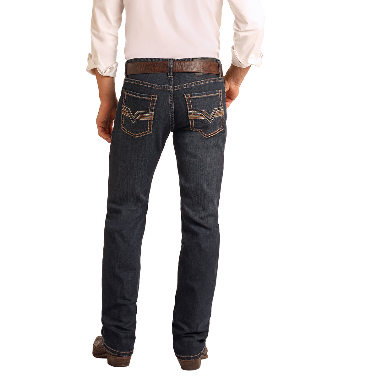 back view of mens bootcut jeans