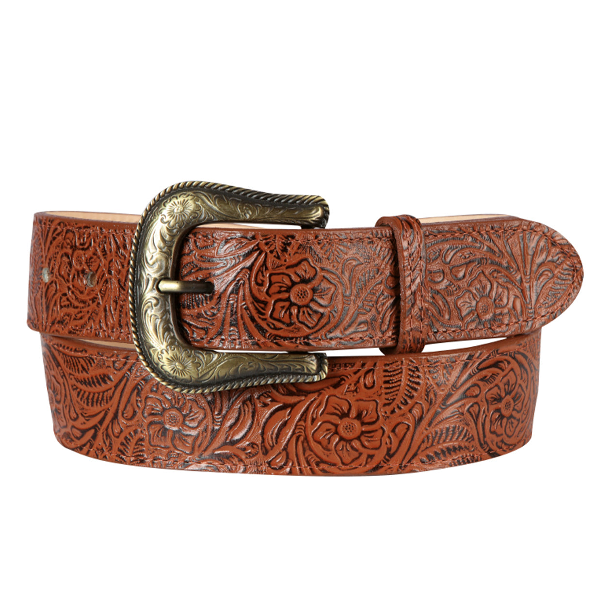 Cognac Tooled Belt